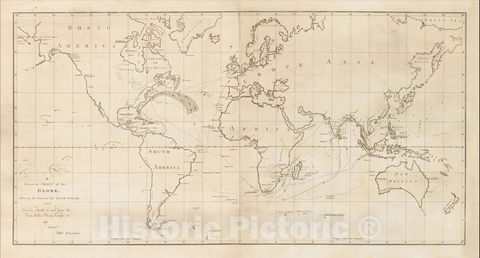 Historic Map : A General Chart of the Globe, Shewing the Course of the Gulph Stream, And Various Tracks to and from the East Indies, China, Europe &c., 1794, Vintage Wall Art