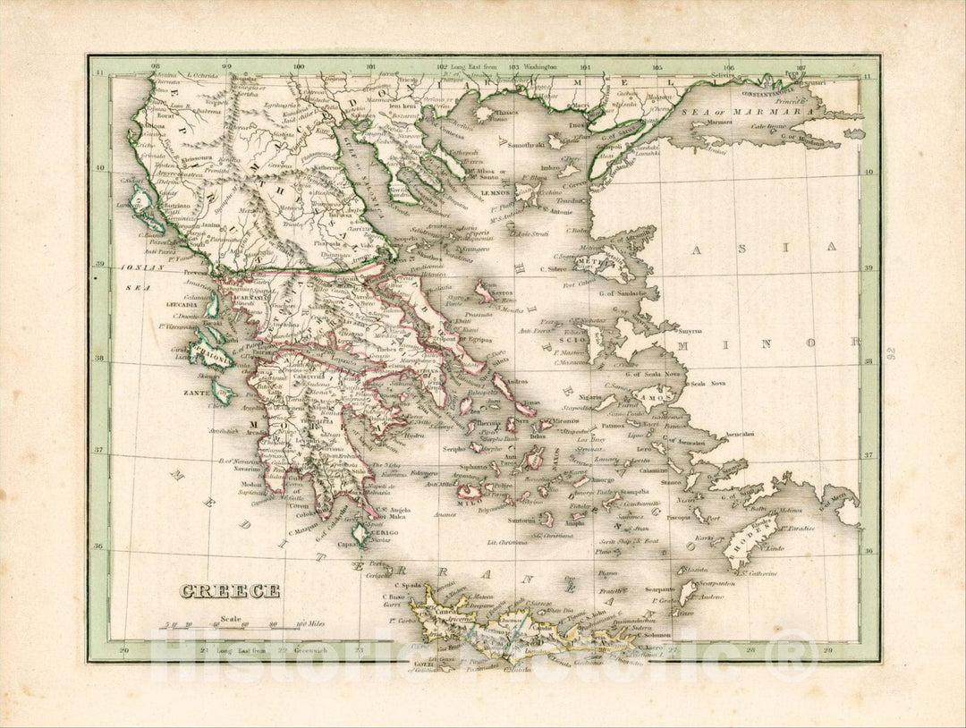 Historic Map : Greece, 1835, Thomas Gamaliel Bradford, Vintage Wall Art