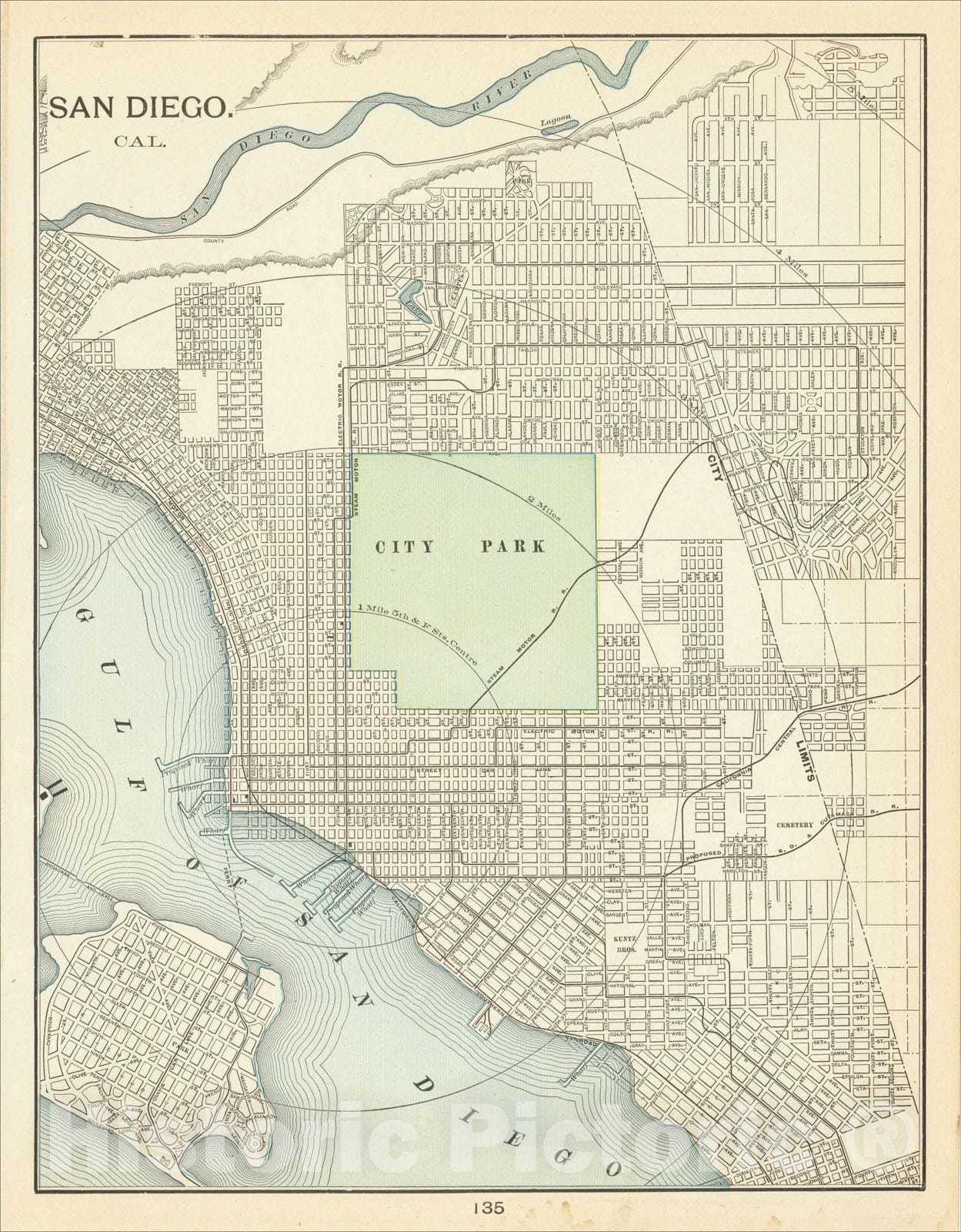 Historic Map : San Diego. California, 1902, George F. Cram, v1, Vintage Wall Art