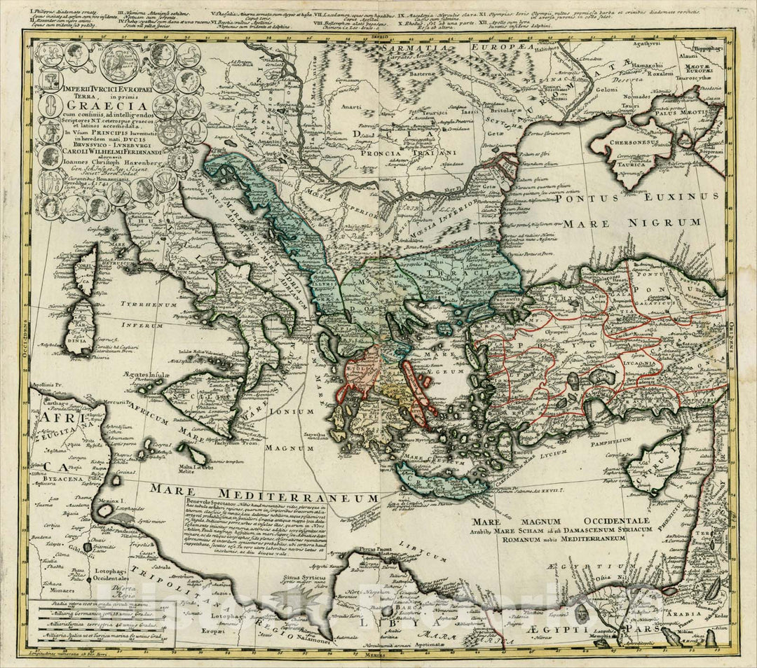 Historic Map : Imperii Turcici Europaei Terra in primis Graecia, 1741 (shows Cyprus), 1741, Homann Heirs, Vintage Wall Art