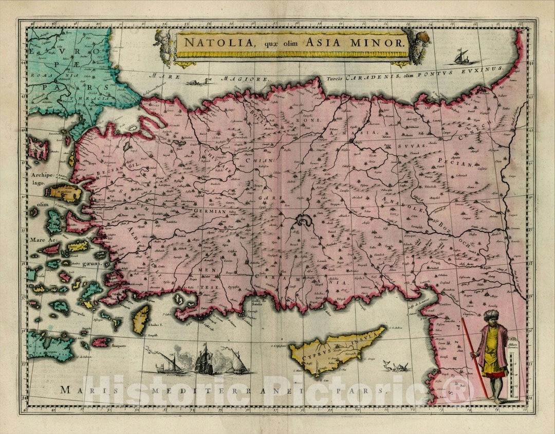 Historic Map : Natolia quae olim Asia Minor [shows Cyprus], 1642, Willem Janszoon Blaeu, Vintage Wall Art