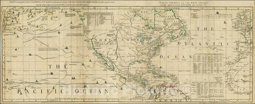 Historic Map : Chart Containing the Coasts of California, New Albion and Russian Discoveries, North America and the West Indies, 1775, Thomas Jefferys, v1, Vintage Wall Art