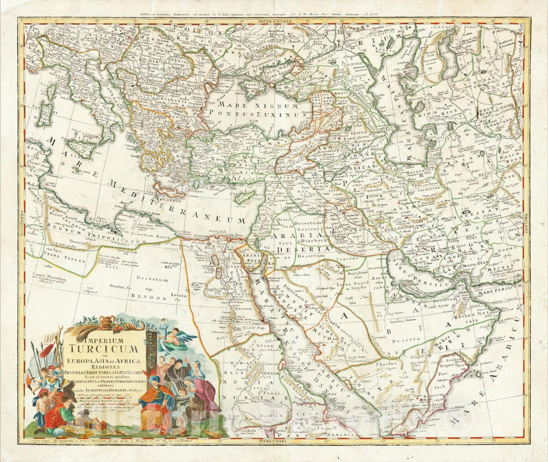 Historic Map : Imperium Turcicum in Europa, Asia, et Africa Regiones Proprias, Tributarias, Clientelares sicut et omens ejusdem, c1730, Johann Baptist Homann, Vintage Wall Art