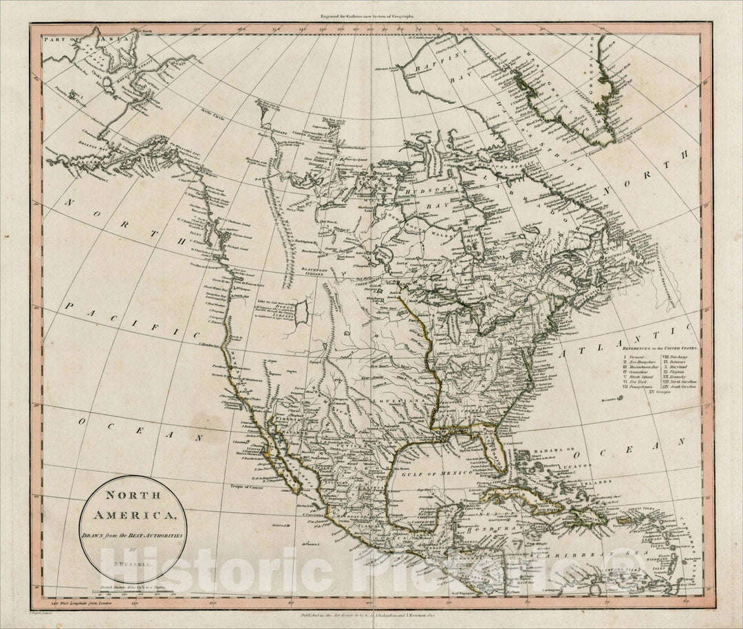 Historic Map : North America Drawn From The Best Surveys, 181, 1801, John Russell, Vintage Wall Art