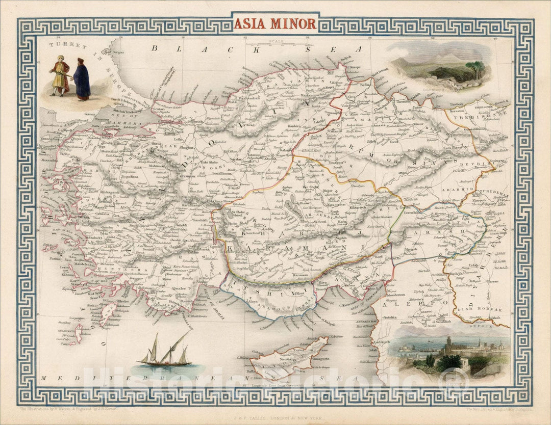 Historic Map : Asia Minor [shows Cyprus], 1851, John Tallis, v1, Vintage Wall Art