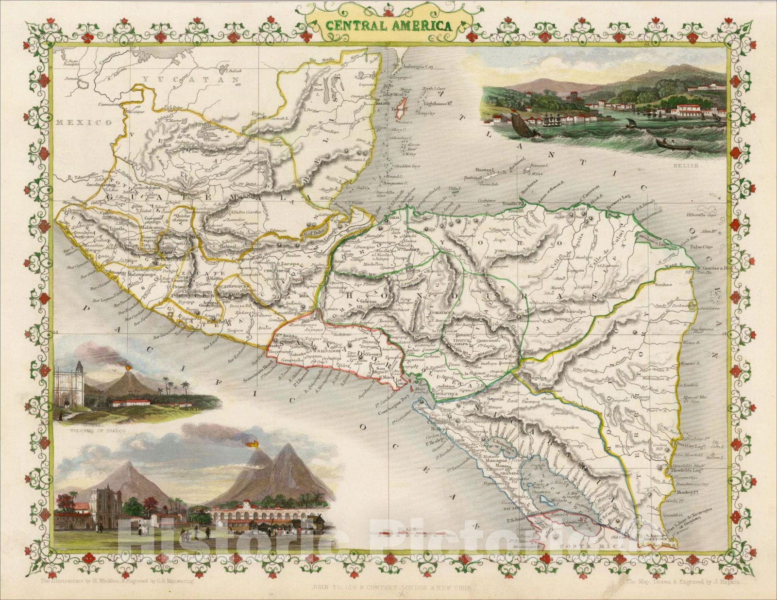 Historic Map : Central America, 1851, John Tallis, v2, Vintage Wall Art