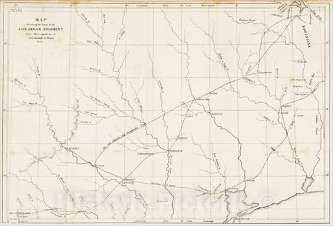 Historic Map : Map Showing the Route of the Arkansas Regiment from Shreveport to San Antonio de Bexar Texas, 1849, United States GPO, Vintage Wall Art