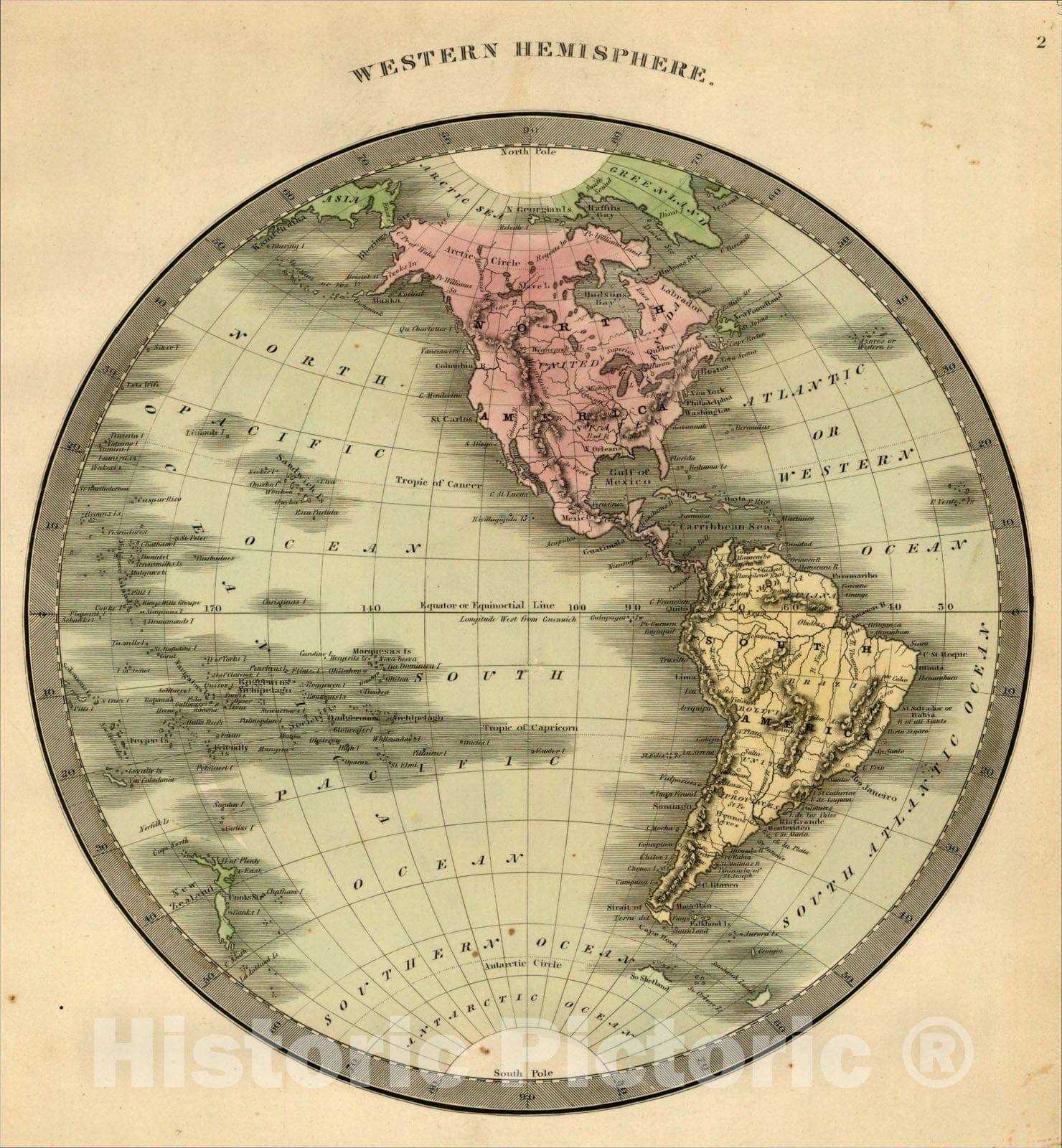 Historic Map : Western Hemisphere, 1842, Jeremiah Greenleaf, Vintage Wall Art