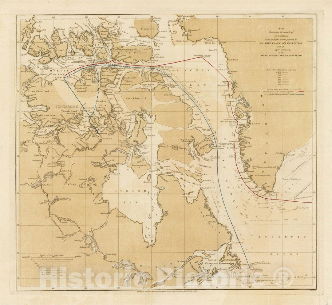 Historic Map : the Arctic Current Around Greenland., 1856, John Murray, Vintage Wall Art