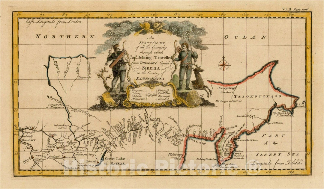 Historic Map : An Exact Chart of Tobolski, Capital of Siberia to the Country of Kamtschatka, 1744, v2, Vintage Wall Art