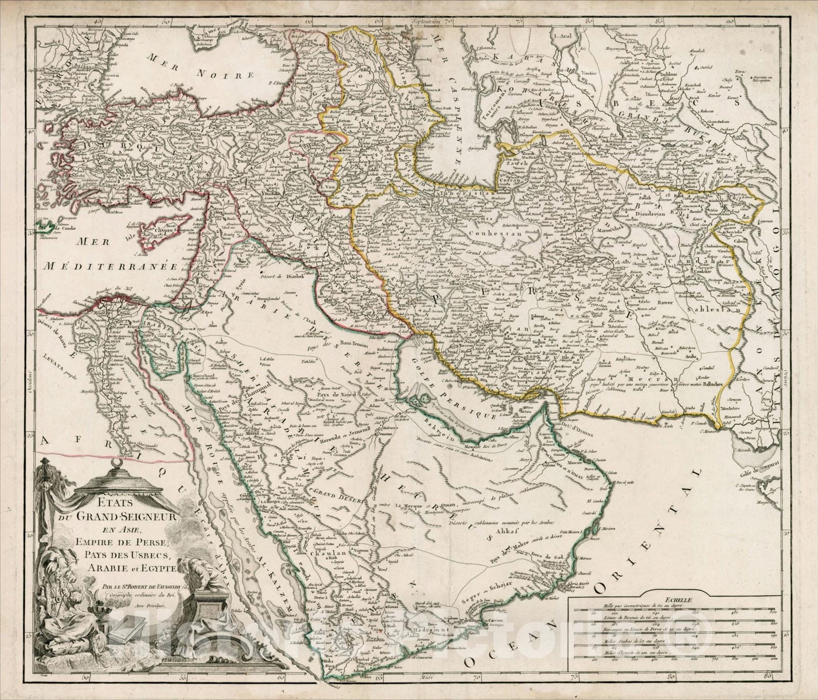 Historic Map : Etats Due Grand-Seigneur En Asie, Empire De Perse, Pays Des Usbecs, Arabie et Egypte , c1755, Didier Robert de Vaugondy, Vintage Wall Art