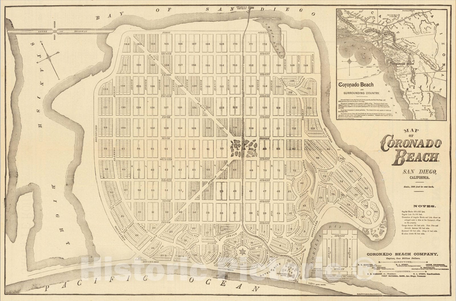 Historic Map : Map of Coronado Beach San Diego, California, Coronado Beach and Surrounding Country, 1887, Rand McNally & Company, Vintage Wall Art