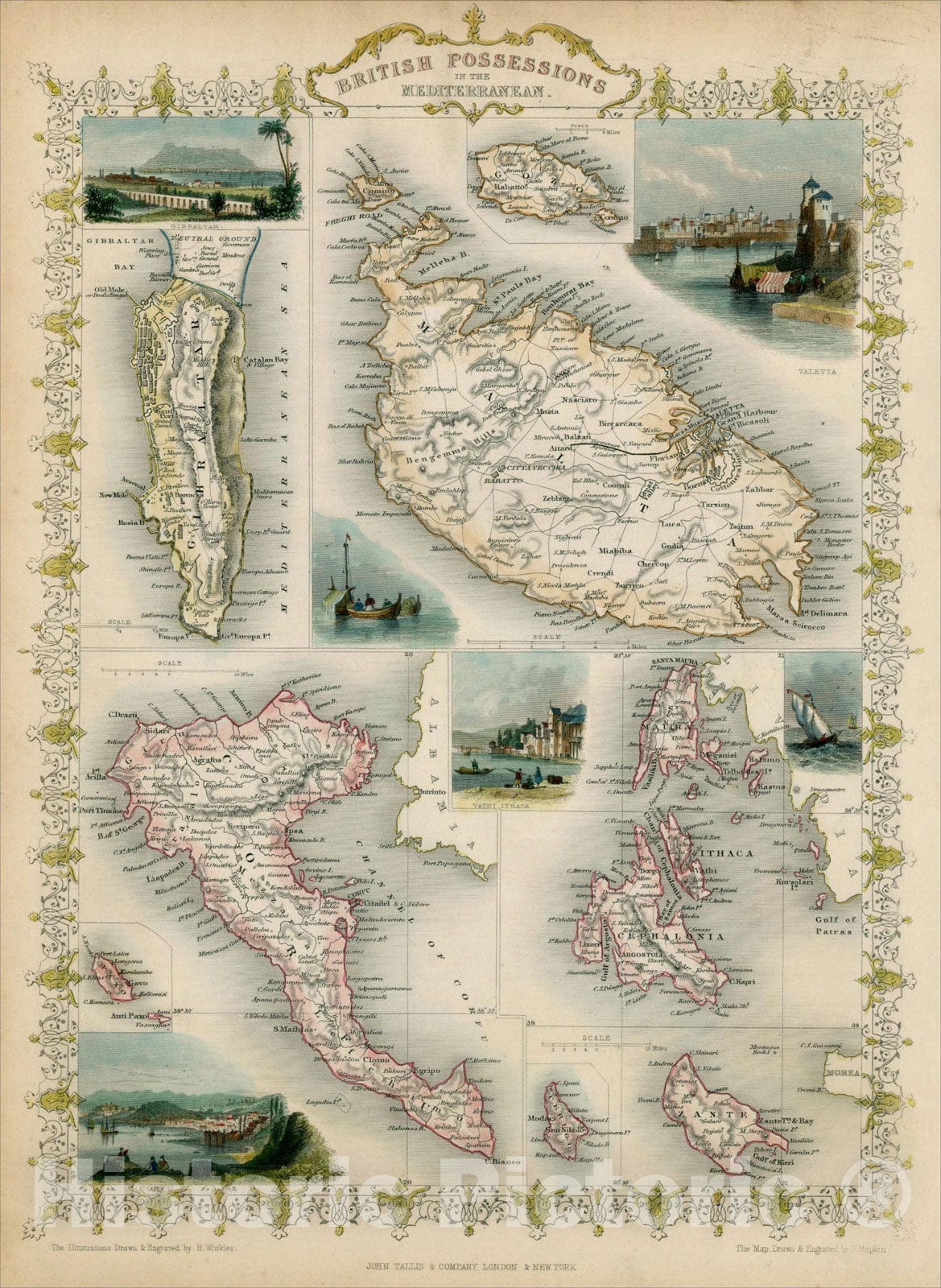 Historic Map : British Possessions in the Mediterranean, 1851, John Tallis, v2, Vintage Wall Art