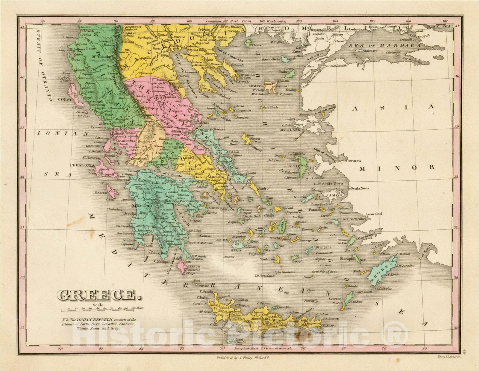 Historic Map : Greece, 1824, Anthony Finley, Vintage Wall Art