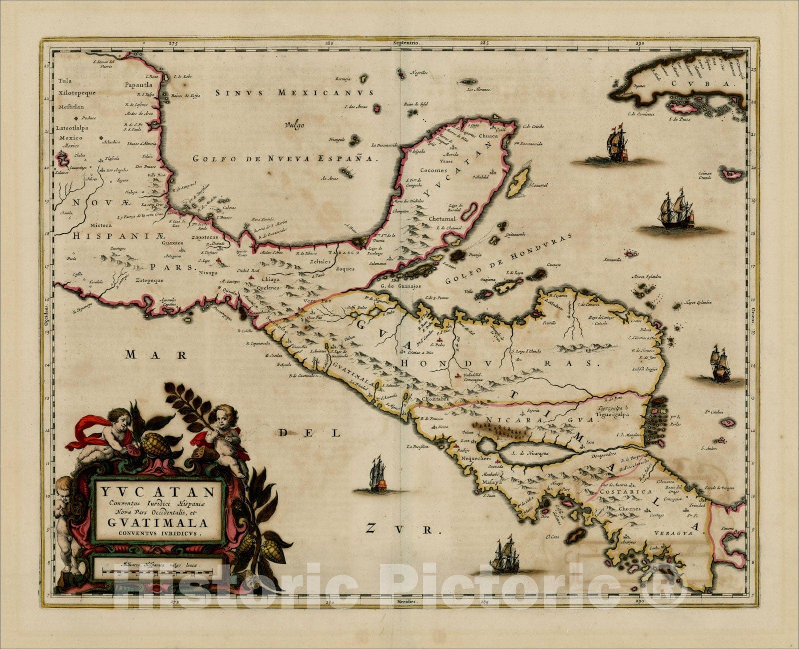 Historic Map : Yucatan Conventus Iuridici Hispaniae Novae Pars Occidenalis, et Guatimala Conventus Iuridicus [shows Cuba], 1662, Johannes Blaeu, Vintage Wall Art