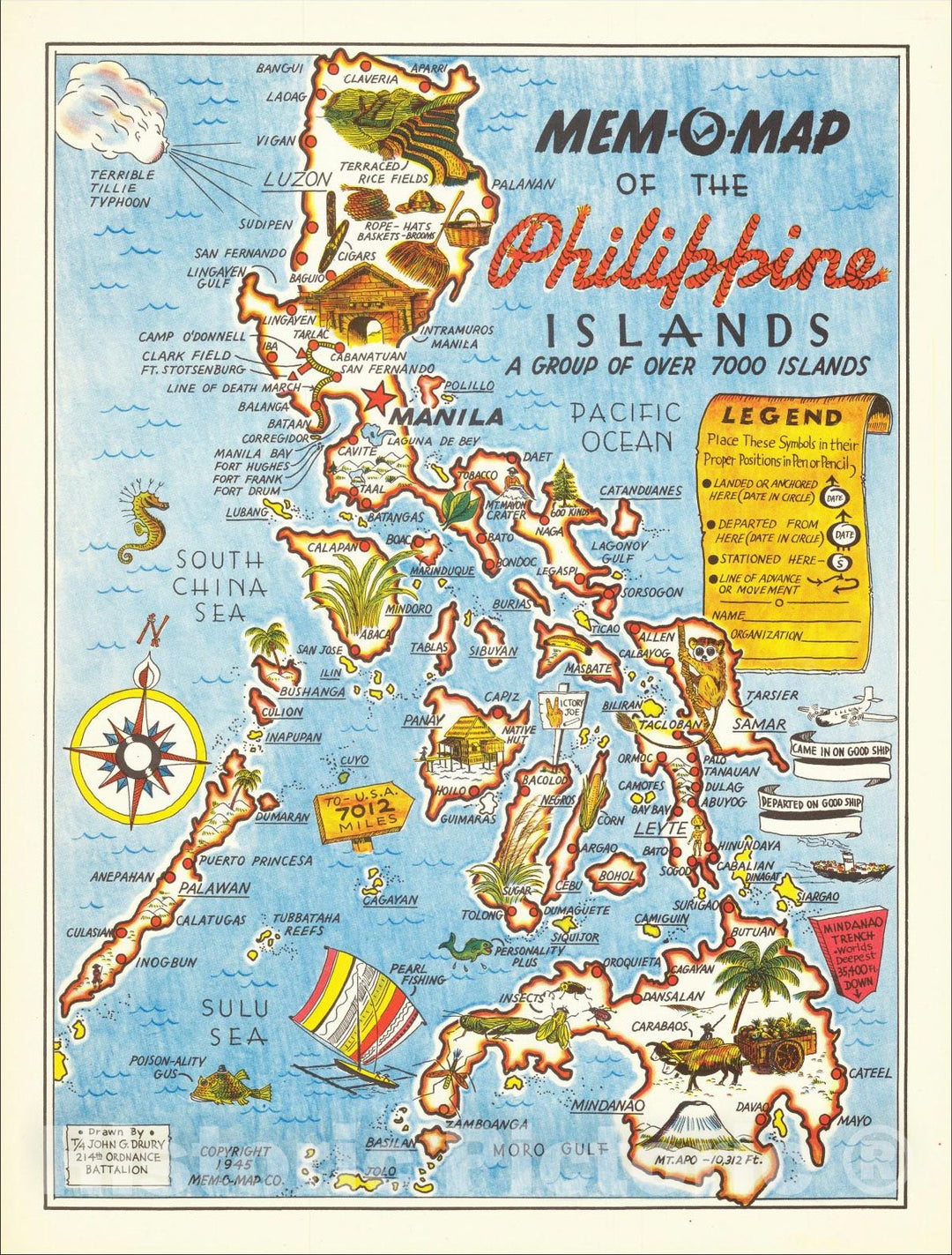 Historic Map : Mem-O-Map of the Philippine Islands A Group of Over 7000 Islands, 1945, John G. Drury, v1, Vintage Wall Art