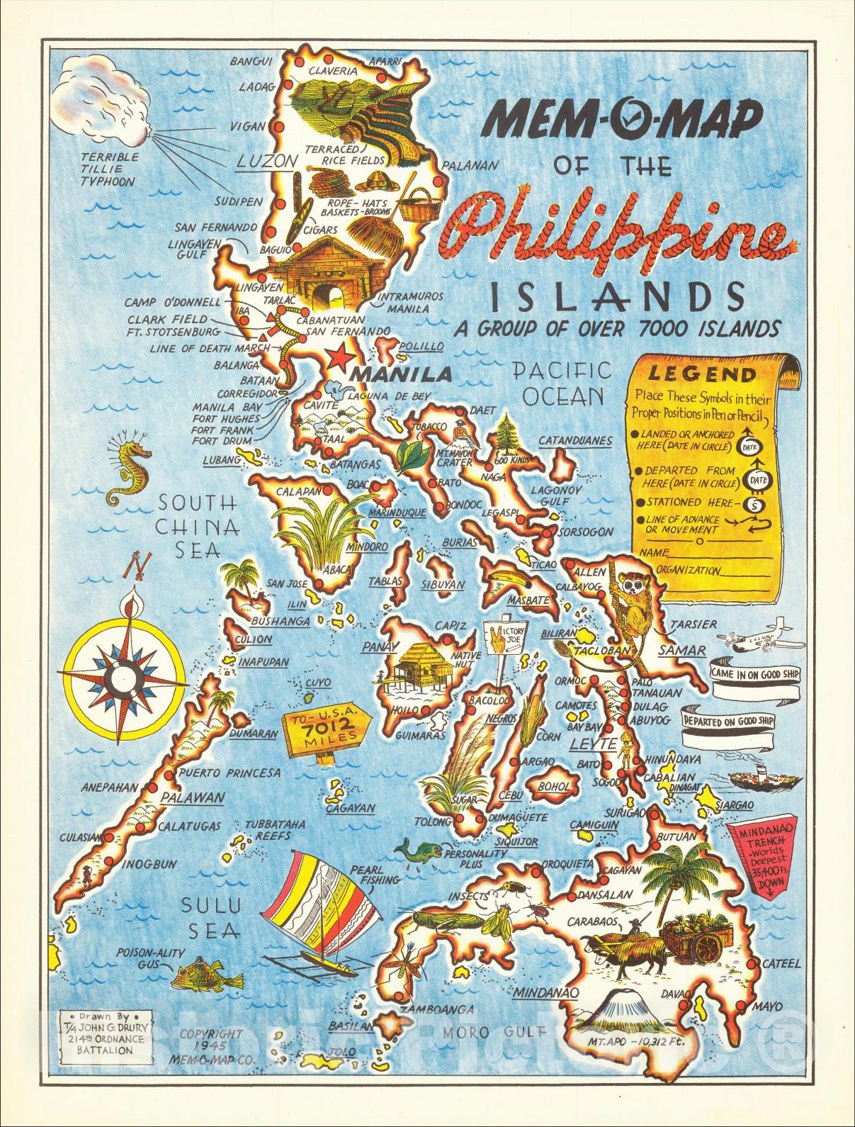 Historic Map : Mem-O-Map of the Philippine Islands A Group of Over 7000 Islands, 1945, John G. Drury, v1, Vintage Wall Art