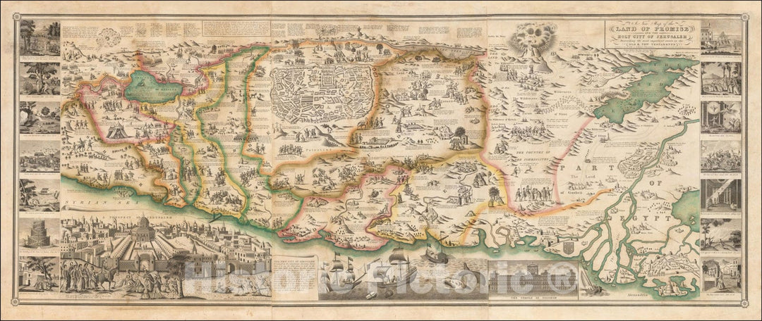 Historic Map : A New Map of the Land of Promise And the Holy City of Jerusalem Describing the most important events in the Old Testament, 1828, D. Haines, Vintage Wall Art