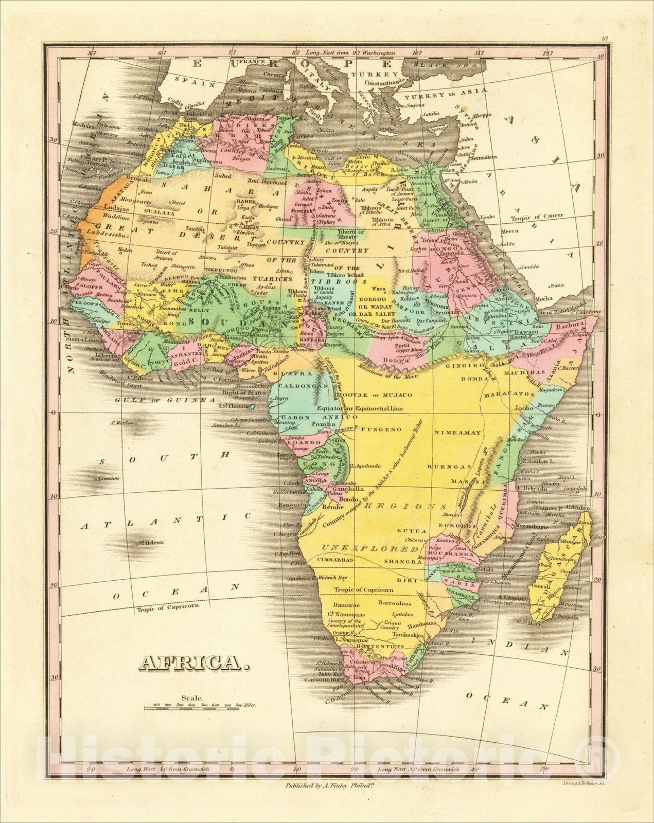 Historic Map : Africa, 1824, Anthony Finley, Vintage Wall Art