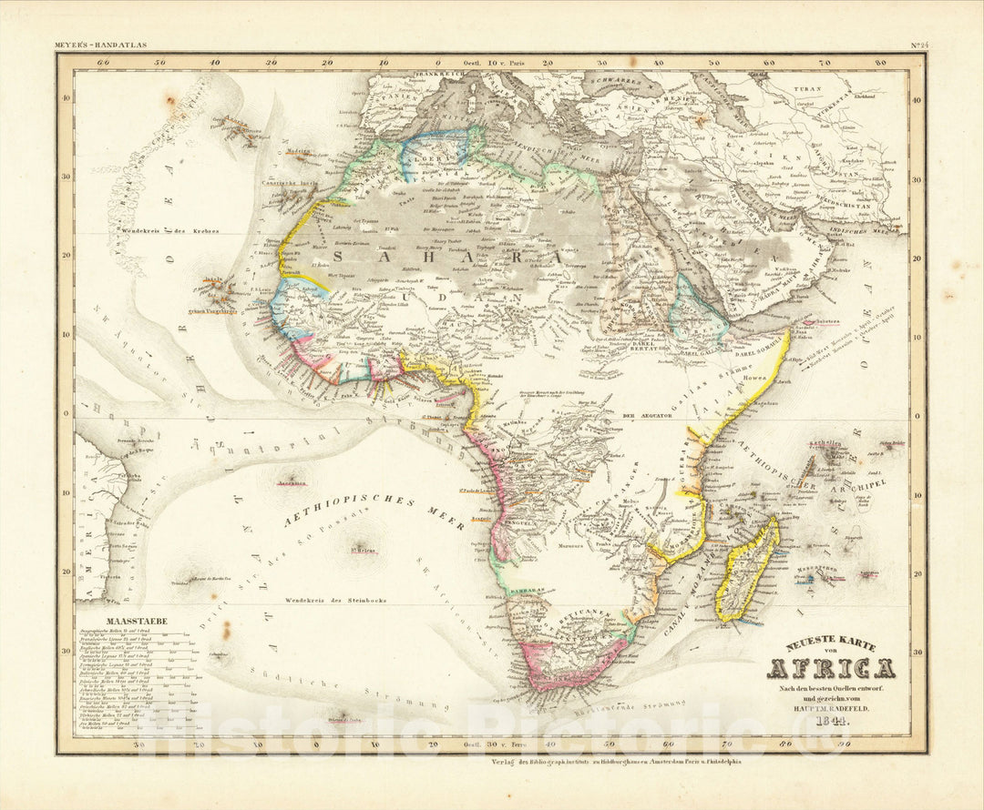 Historic Map : Neueste Karte von Africa, 1844, 1844, Joseph Meyer, Vintage Wall Art