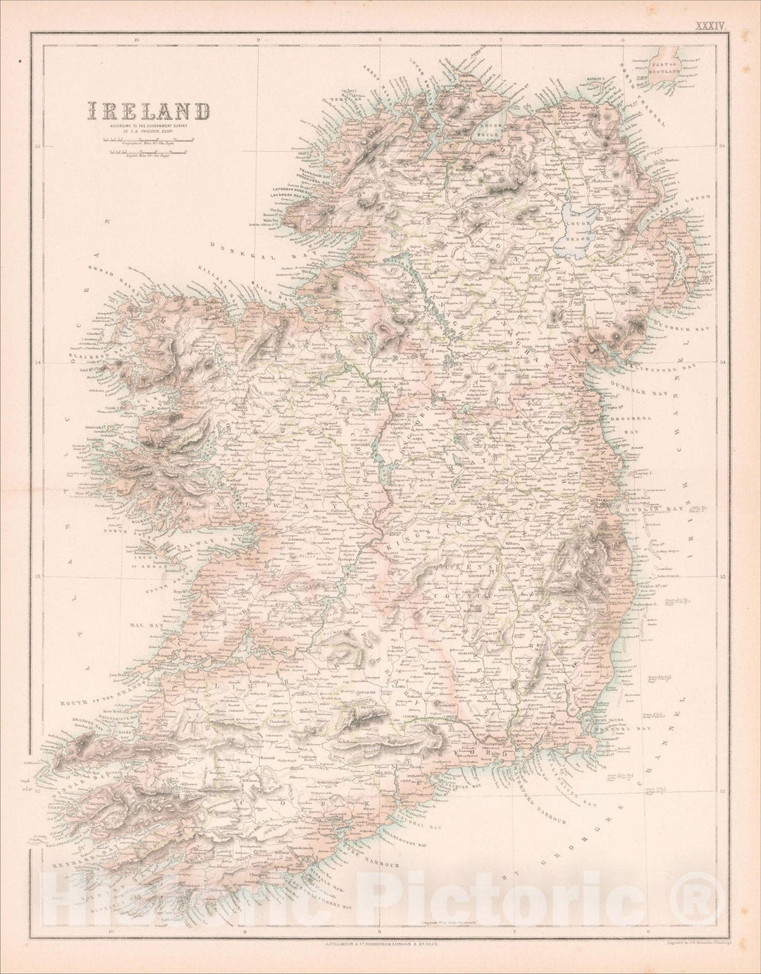 Historic Map : Ireland According To The Government Survey, 1855, Archibald Fullarton & Co., Vintage Wall Art