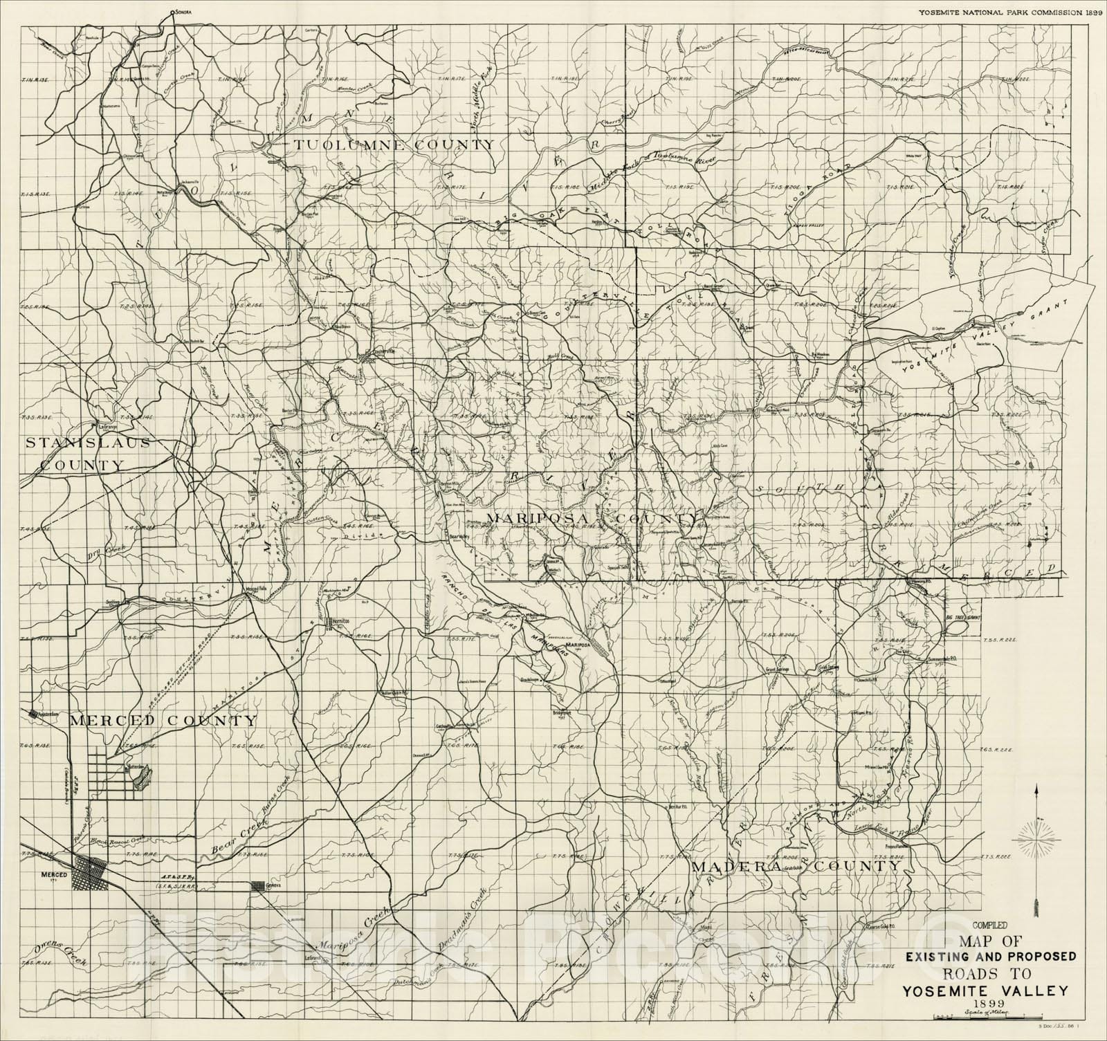 Historic Map : 1899, Yosemite National Park Commission, Vintage Wall Art