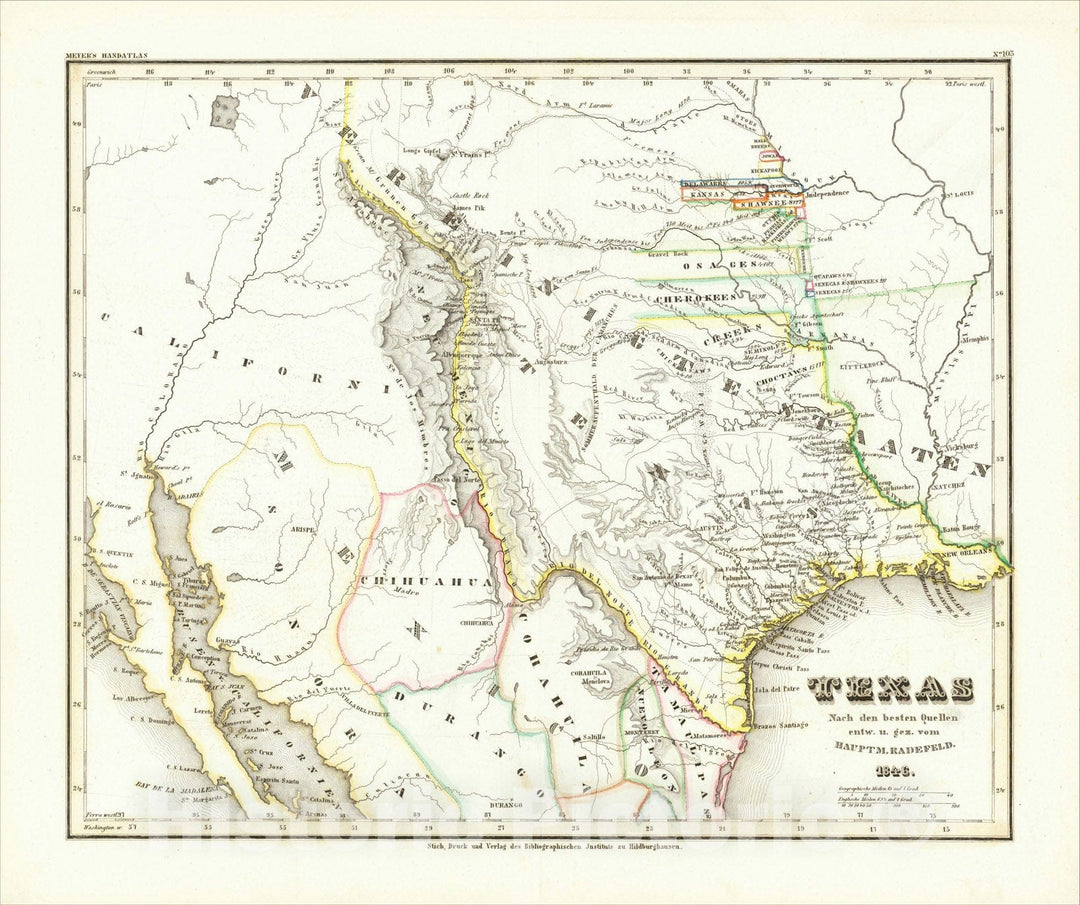 Historic Map : (Republic of Texas) Texas Nach den besten Quellen entw. U. Gez. Vom Hauptm. Radefeld. 1846., 1846, Joseph Meyer, Vintage Wall Art