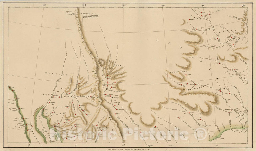 Historic Map : [Southwest, Texas & Plains Sheet] Interior Parts of North America, 1802, , Vintage Wall Art