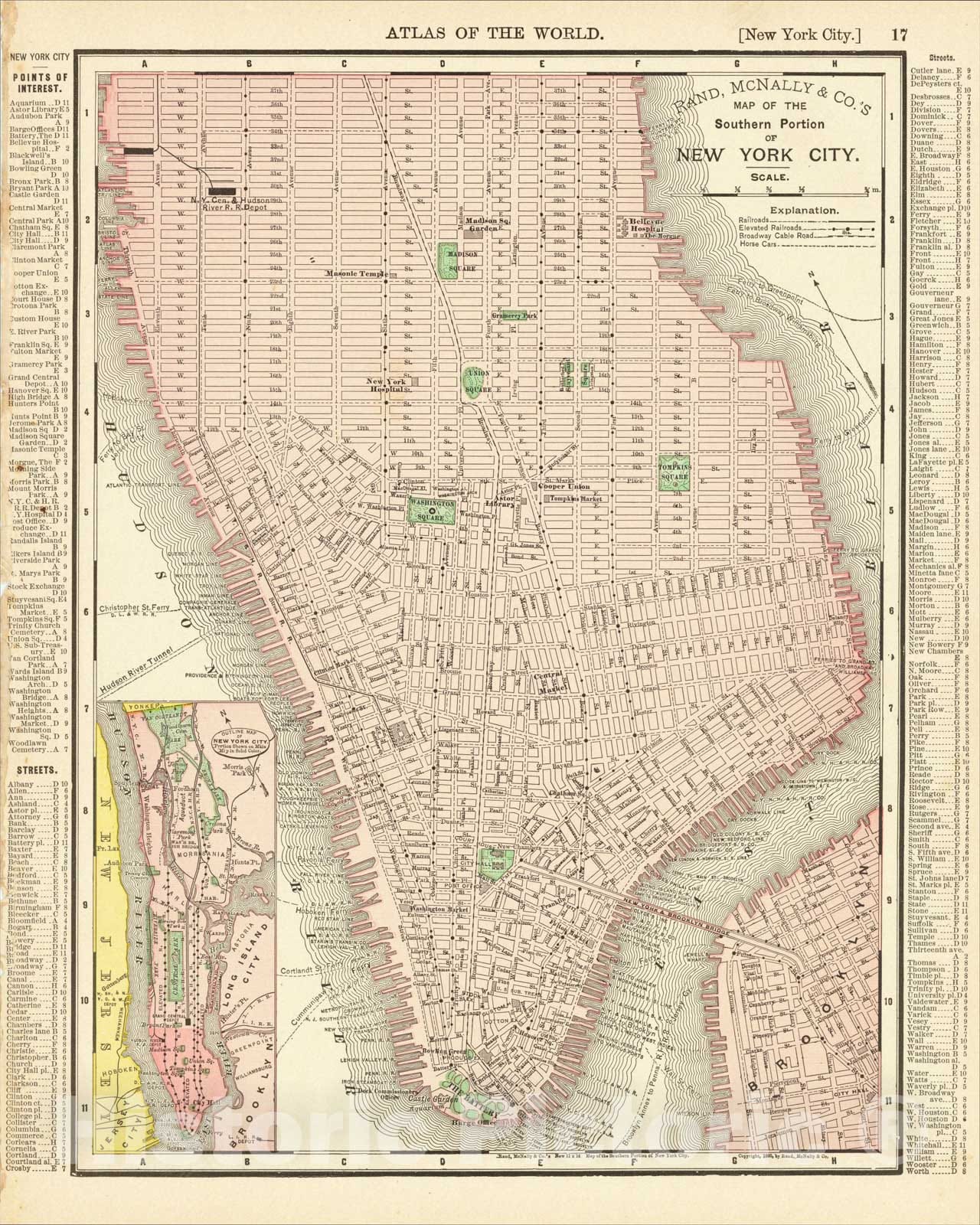 Historic Map : Rand McNally and Co.'s Map of the Southern Portion of New York City, 1895, Rand McNally & Company, v2, Vintage Wall Art