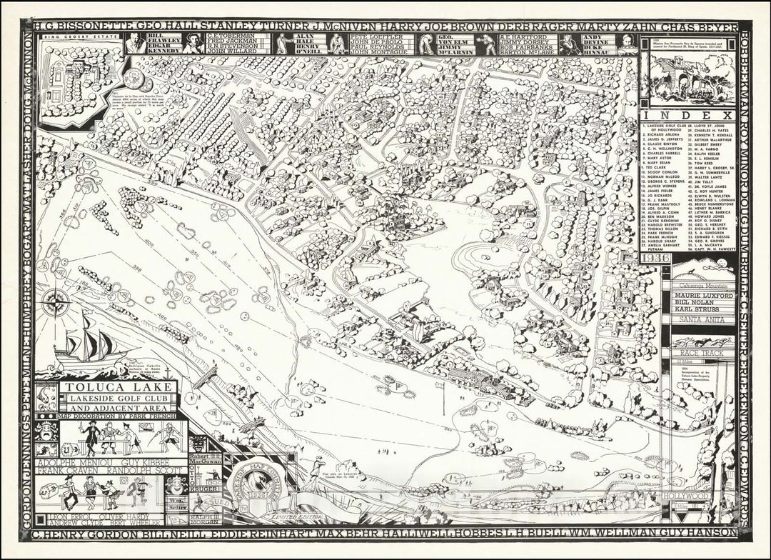 Historic Map : Toluca Lake Lakeside Golf Club And Adjacent Area, 1936, Park French, Vintage Wall Art