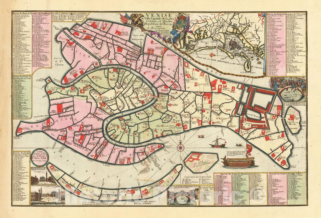 Historic Map : Venise Ville Capitale de la plus Celebre, et Illustre Republique de l'Europe . ., c1695, , Vintage Wall Art