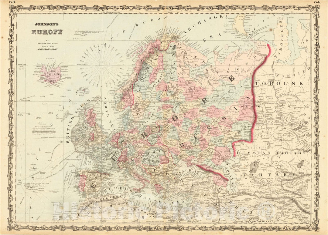 Historic Map : Johnson's Europe, 1862, Benjamin P Ward, Vintage Wall Art