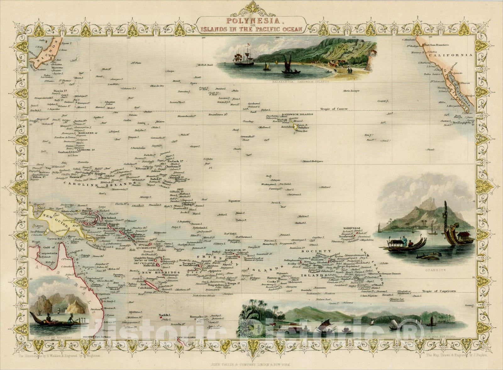 Historic Map : Polynesia, or Islands In the Pacific Ocean, 1851, John Tallis, v4, Vintage Wall Art