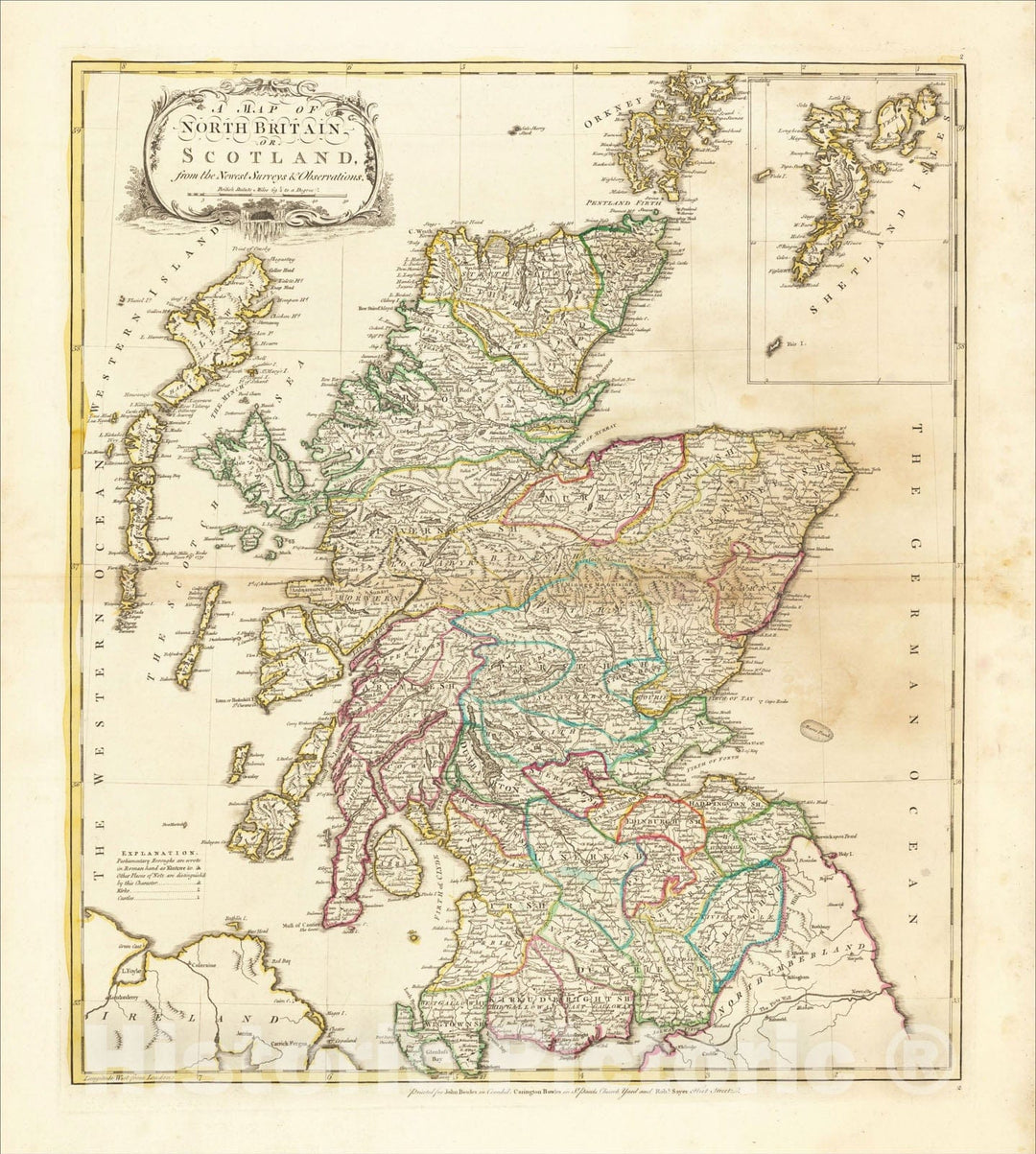 Historic Map : A Map of North Britain or Scotland from the Newest Surveys and Observations, 1760, Robert Sayer, Vintage Wall Art