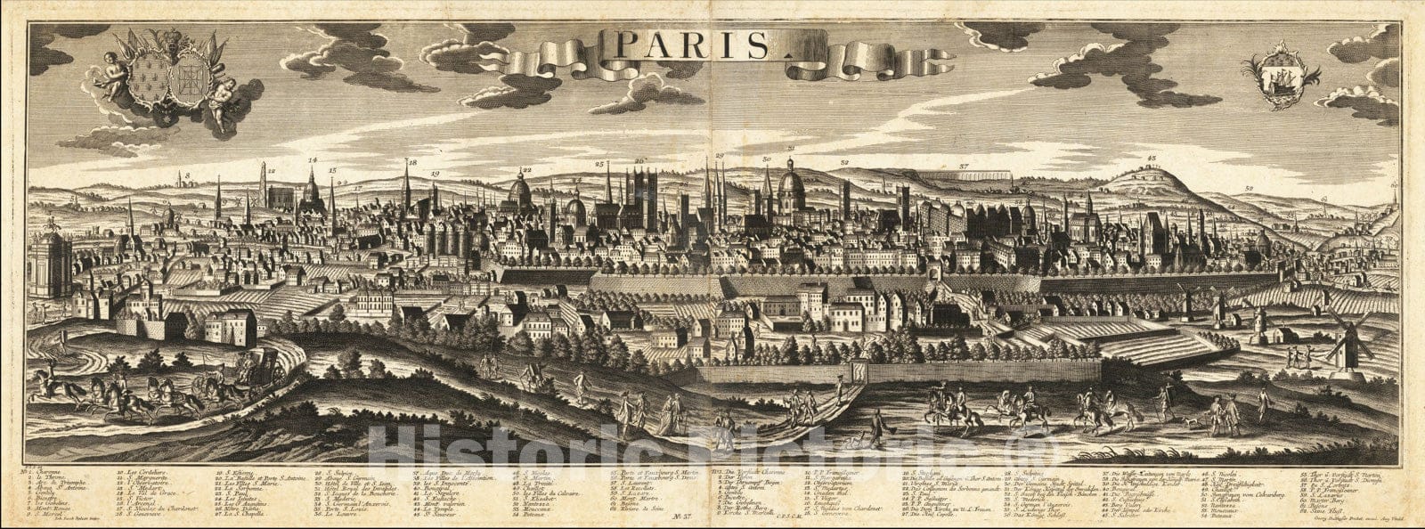 Historic Map : Paris, c1755, Georg Balthasar Probst, Vintage Wall Art