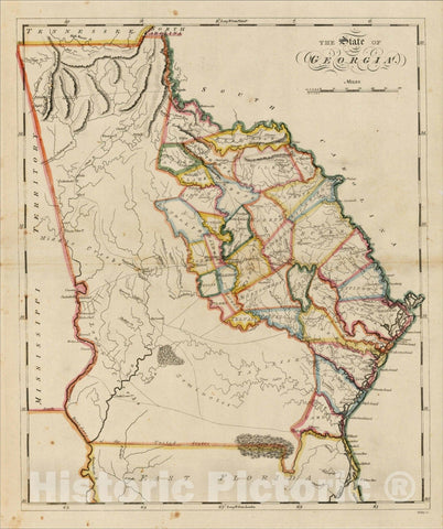 Historic Map : The State of Georgia, 1814, Mathew Carey, Vintage Wall Art