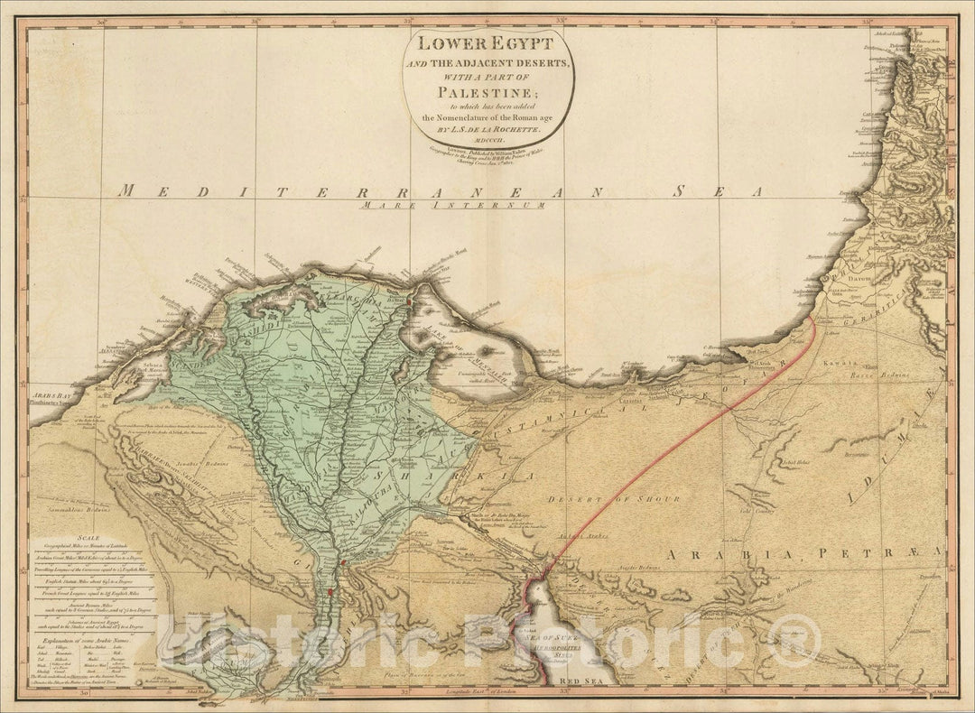 Historic Map : Lower Egypt and The Adjacent Deserts, with a part of Palestine; to which has been added the Nomenclature of the Roman Age, MDCCCII, 1802, Vintage Wall Art