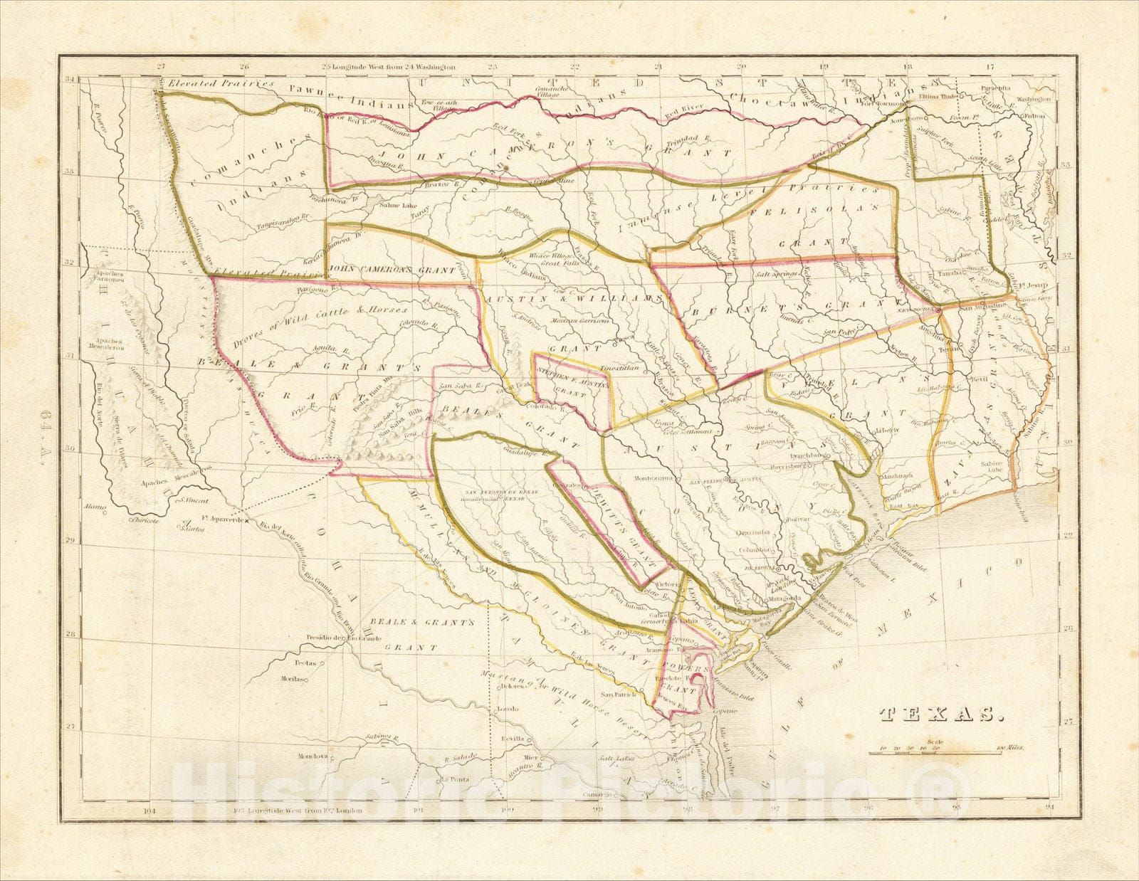 Historic Map : Texas [Republic of Texas], 1835, Thomas Gamaliel Bradford, Vintage Wall Art