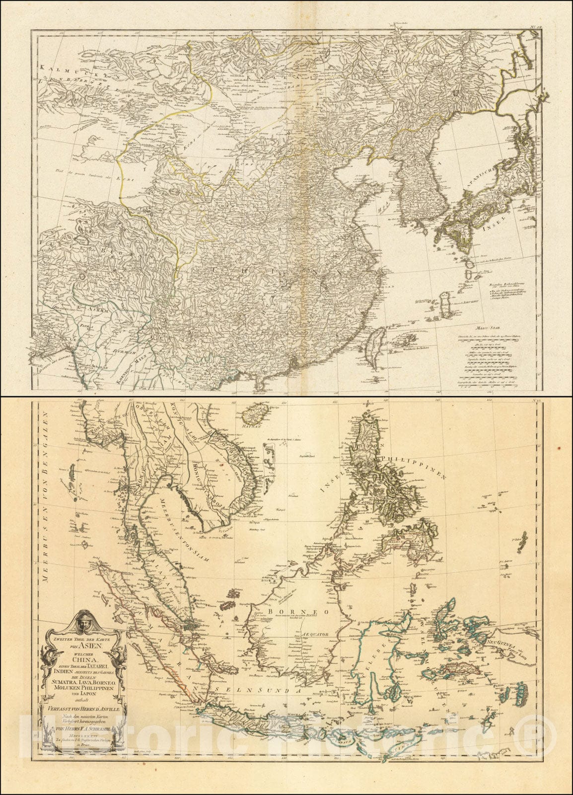 Historic Map : Zweiter Theil der Karte von Asien, welcher China, Einen Theil der Tartarei, Indien Jenseits des Ganges, 1786, Franz Anton Schraembl, Vintage Wall Art