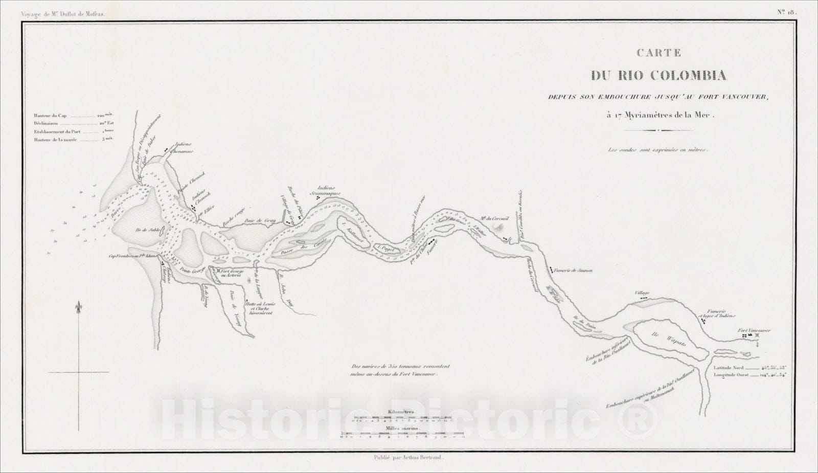 Historic Map : Carte Du Rio Colombia Depuis Son Embouchure Jusqu'au Fort Vancouver, 1844, Eugene Duflot De Mofras, Vintage Wall Art