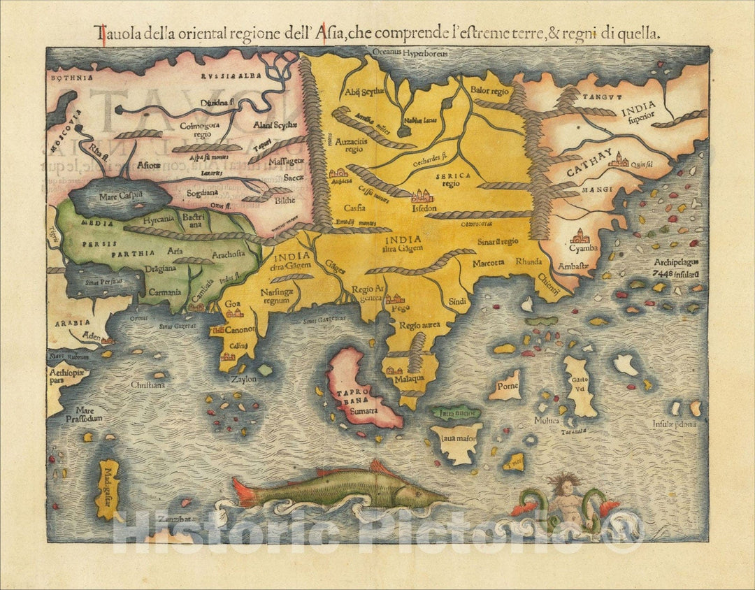 Historic Map : (1st Map of Asian Continent). Tavola della oriental region dell' Asia, che comprende l'estreme terre, & regni di quella, 1550, Vintage Wall Art