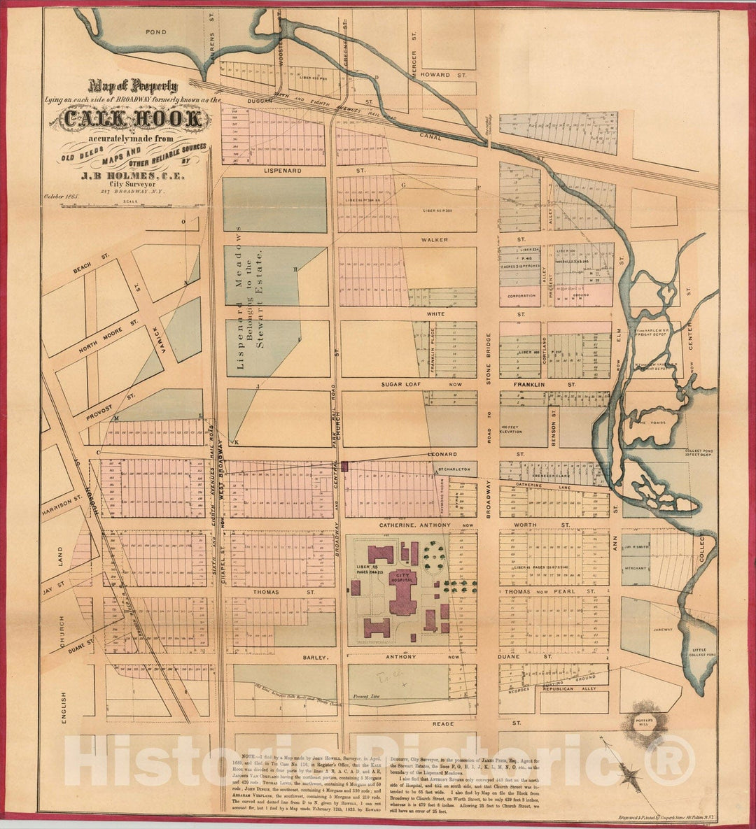 Historic Map : Collect Pond and Tribeca, Manhattan, 1865, John Bute Holmes, Vintage Wall Art