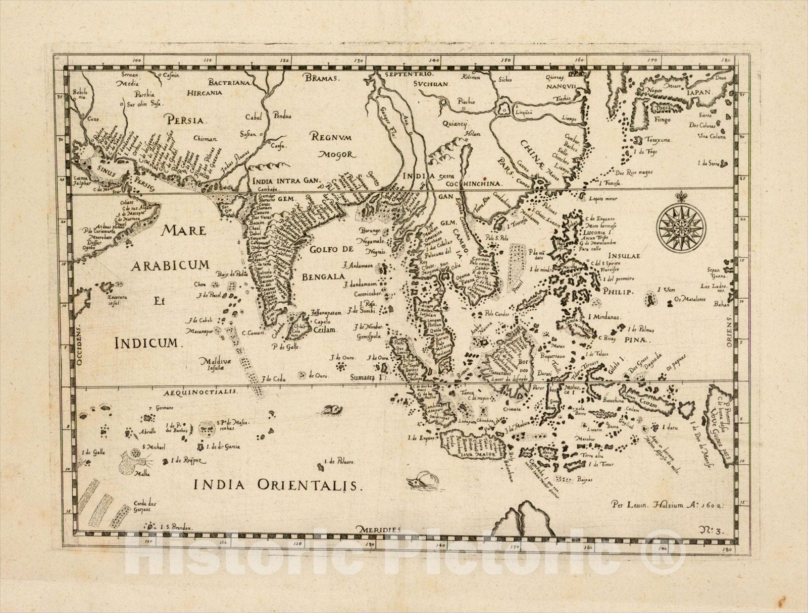 Historic Map : [Southeast Asia, China & India], 1602, Levinus Hulsius, Vintage Wall Art