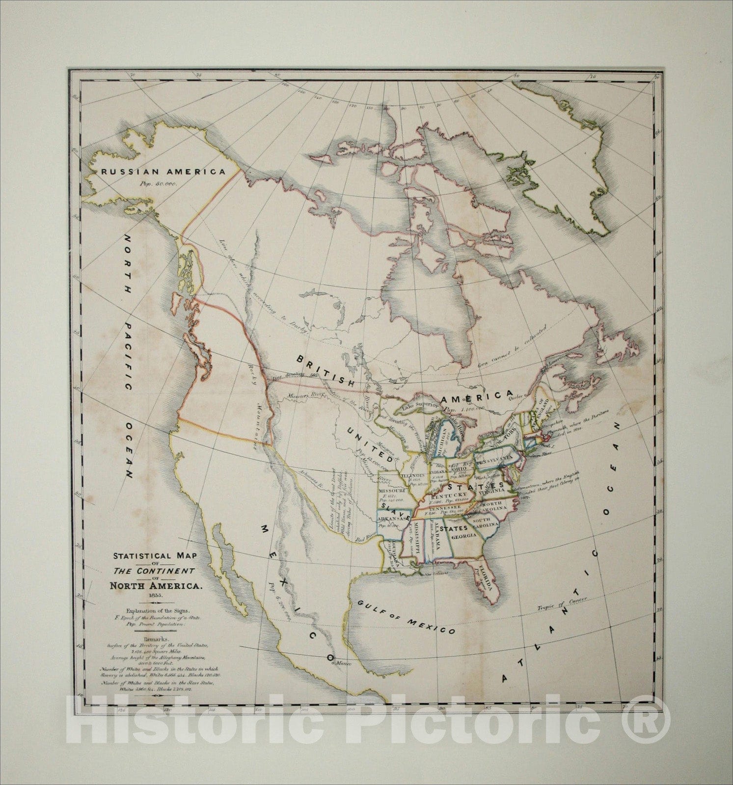 Historic Map : Statistical Map of The Continent of North America. 1835, 1835, Alexis De Tocqueville, Vintage Wall Art