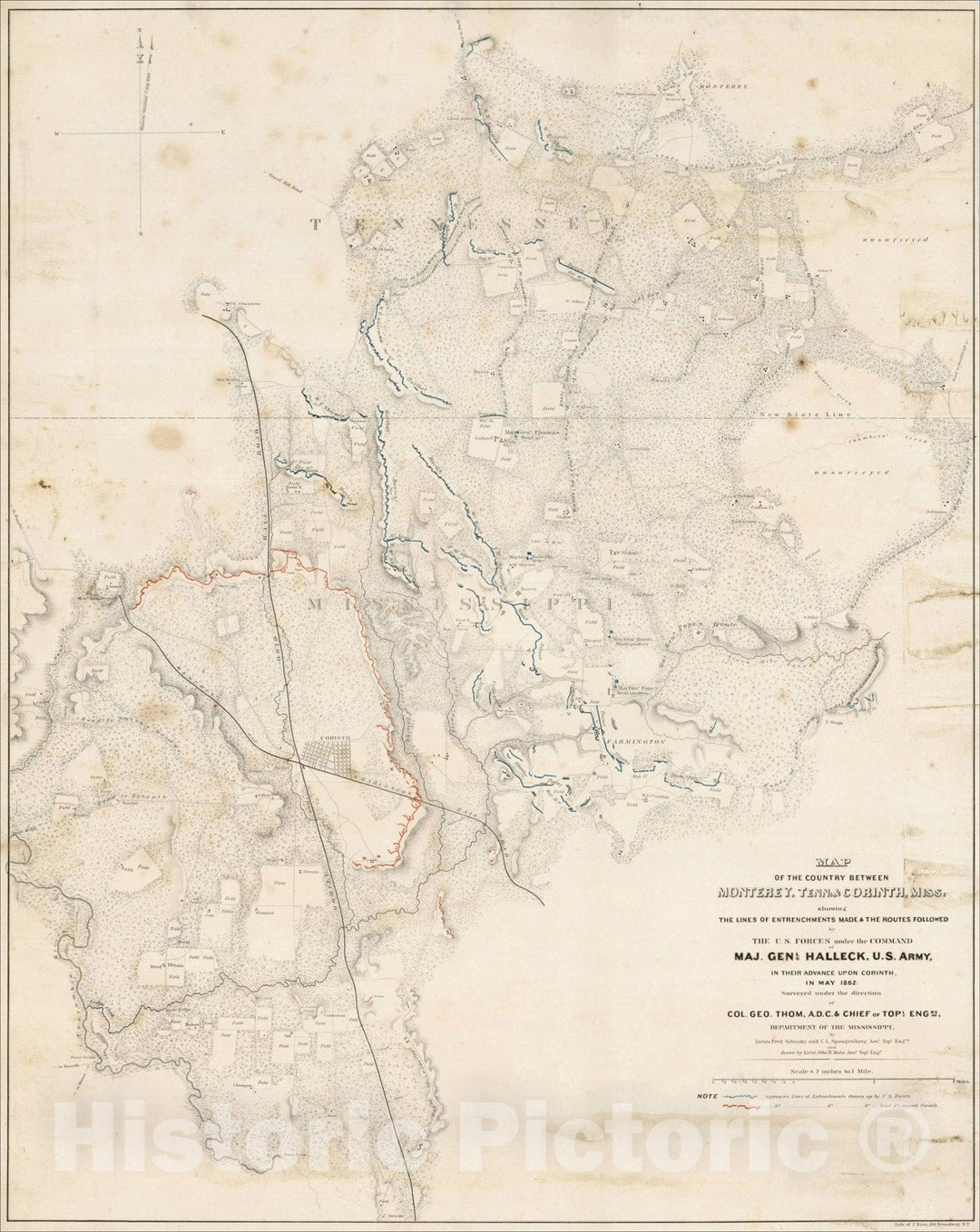 Historic Map : Map of the Country between Monterey, Tenn, 1862, , Vintage Wall Art