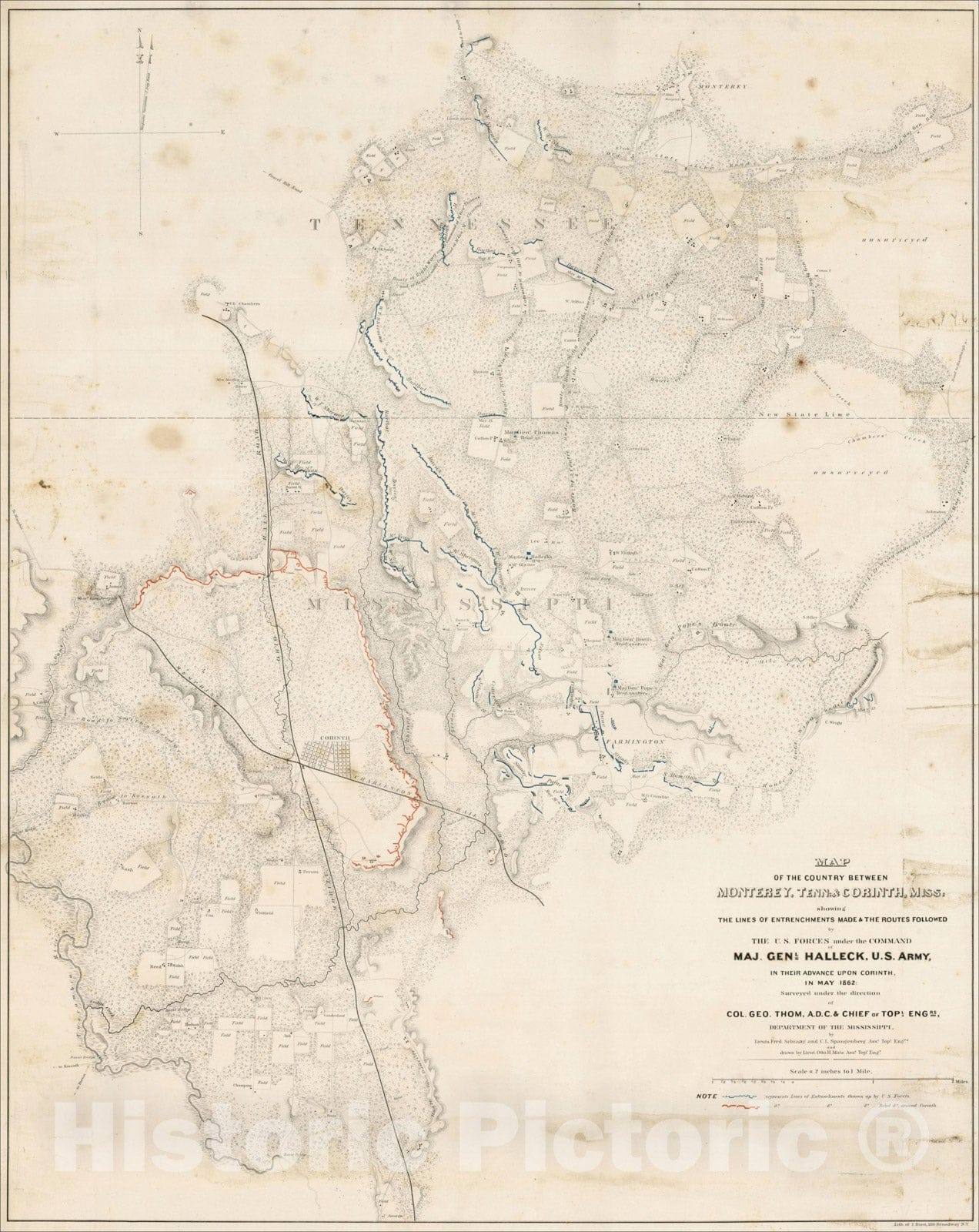 Historic Map : Map of the Country between Monterey, Tenn, 1862, , Vintage Wall Art