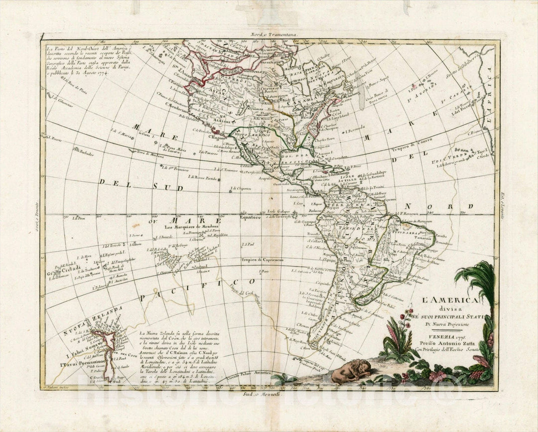 Historic Map : L'America Divisa Ne' Suoi Principali Stati Di Nuova Projezione [Shows New Zealand and Cook's Tracks], 1776, , Vintage Wall Art