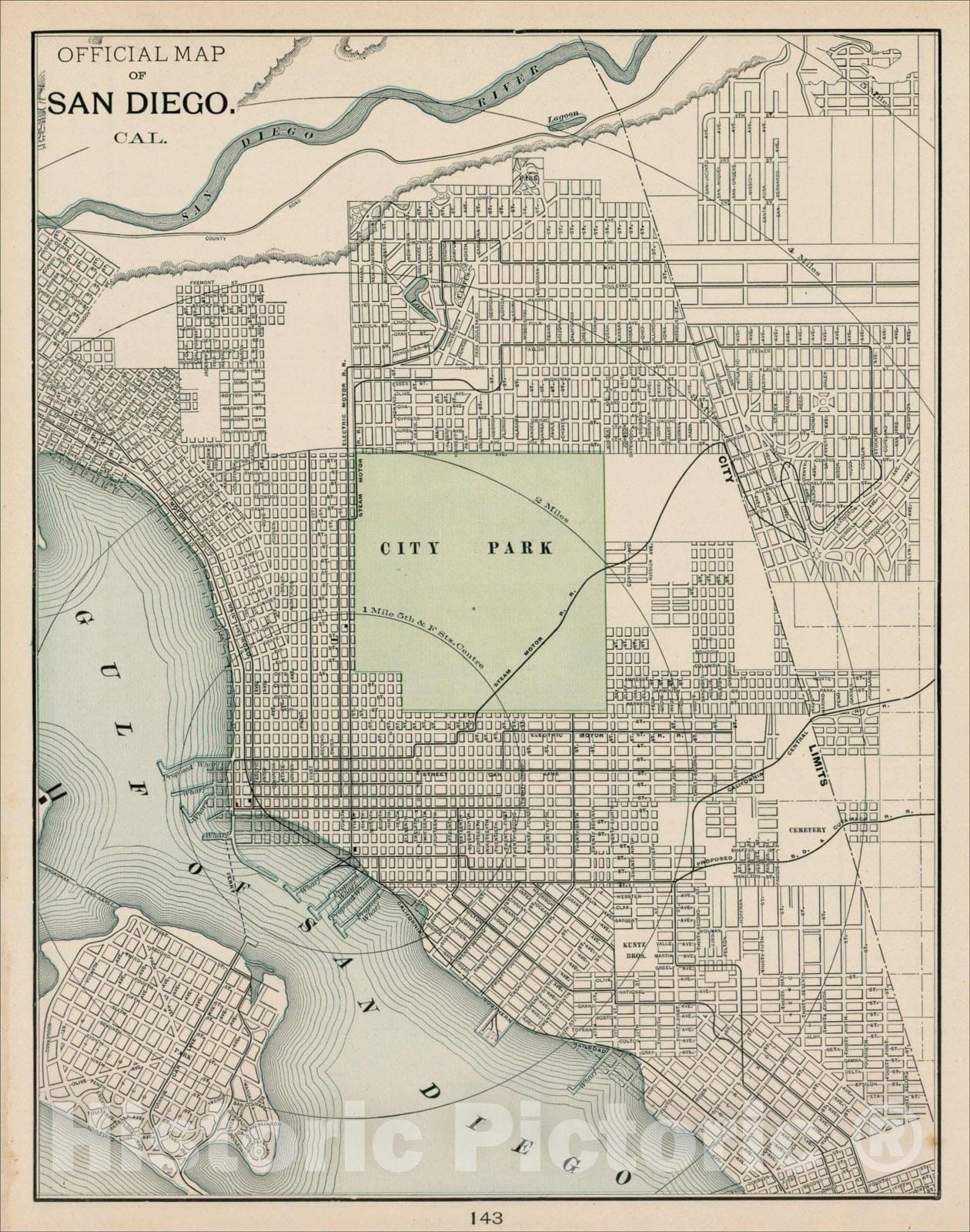 Historic Map : Official Map of San Diego. Cal., 1899, George F. Cram, Vintage Wall Art