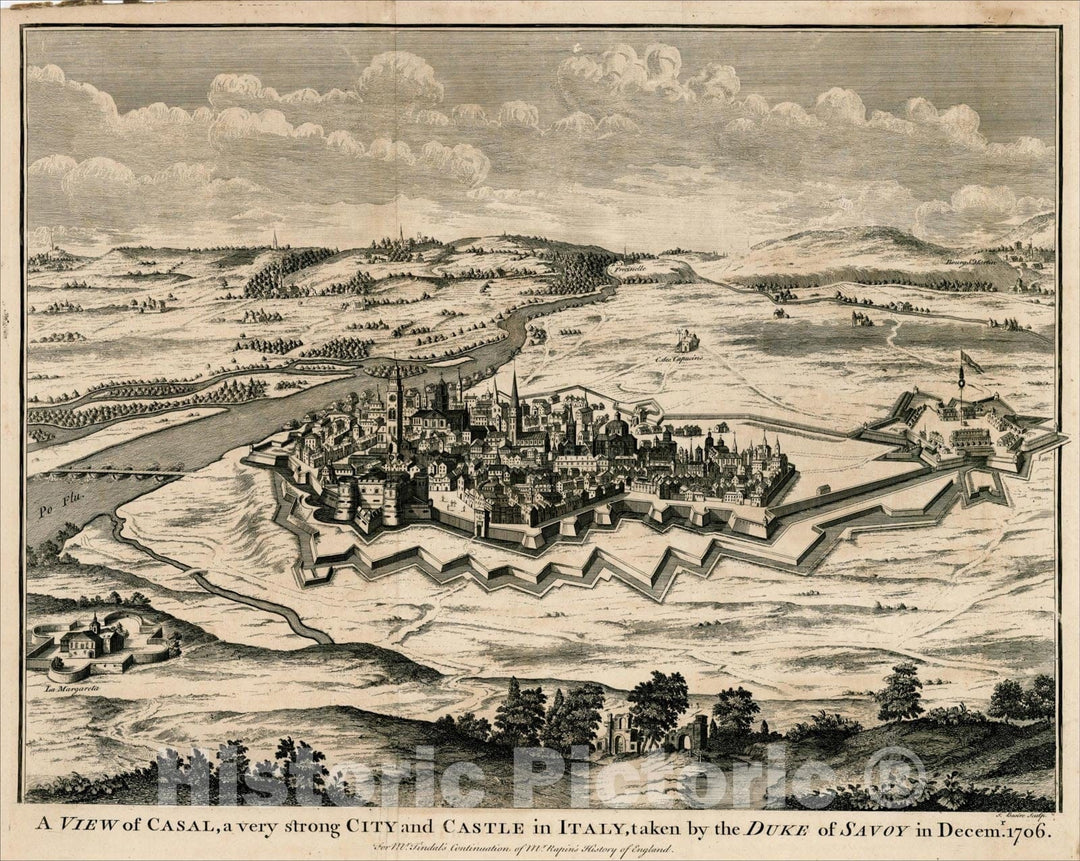 Historic Map : A View of Casal, a very Strong City and Castle in Italy, taken by the Duke of Savoy in Decemr. 176, 1740, Paul de Rapin de Thoyras, Vintage Wall Art