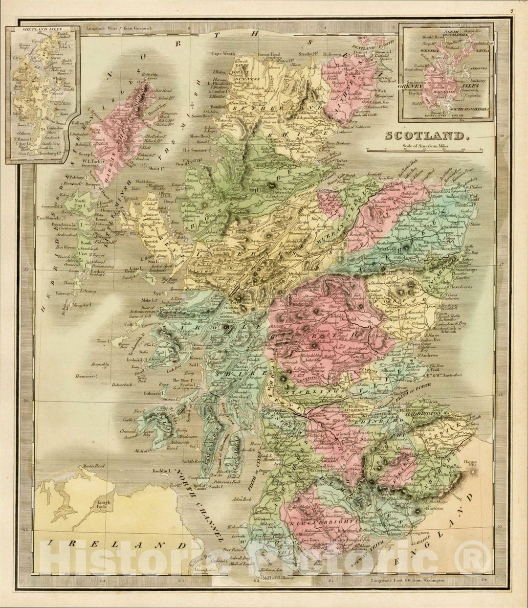 Historic Map : Scotland, 1841, Jeremiah Greenleaf, Vintage Wall Art